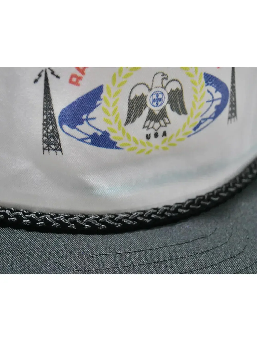 Vintage Radio Luso Americana New Jersey Military Black White Snapback